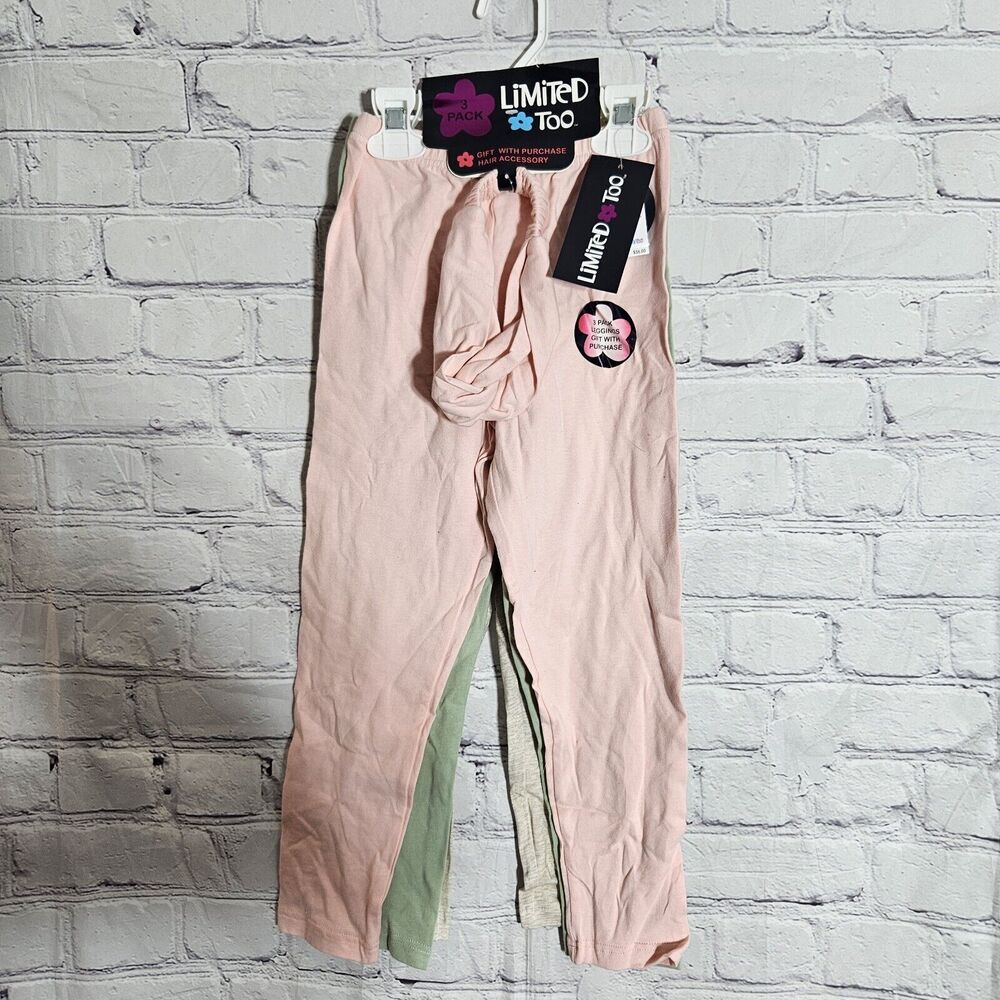 NWT Girls Leggings 3 Pack Set Size 5 Limited Too Light Pink Green Beige